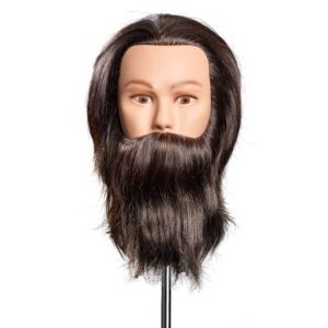 L’IMAGE David 1209B men’s mannequin head with beard medium brown human hair front view
